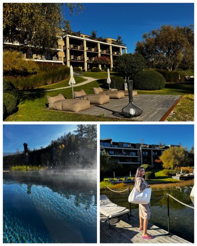Das Hotel Seehof Nature Retreat. Der Aussenbereich mit Pool und Naturteich