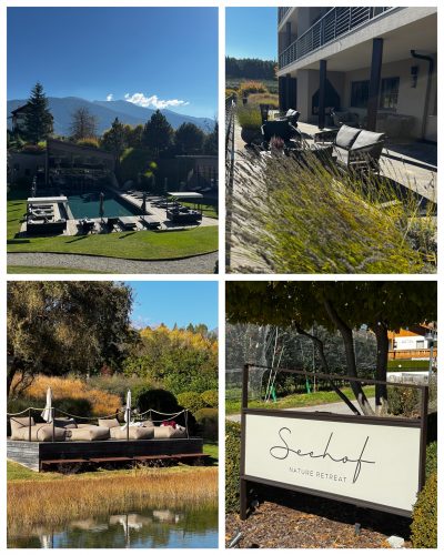 Das Hotel Seehof Nature Retreat. Der Aussenbereich mit Pool und Naturteich